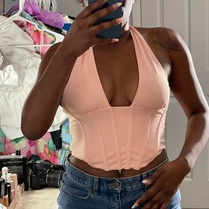 Zara Light Pink Halter Corset Top y2k trendy pinterest aesthetic street style